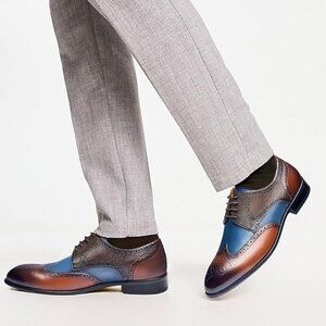 NEW! Men's Slick Dress Shoes Wingtip Genuine Cowhide Leather Oxfords